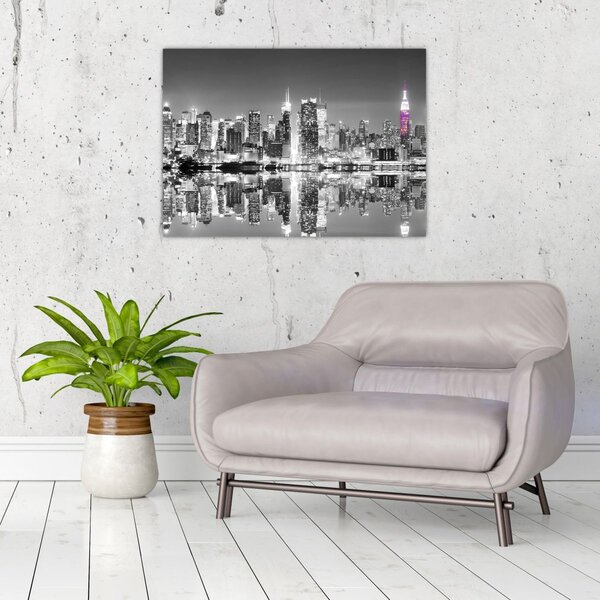 Staklena slika - New York i ljubičasti neboder (70x50 cm)