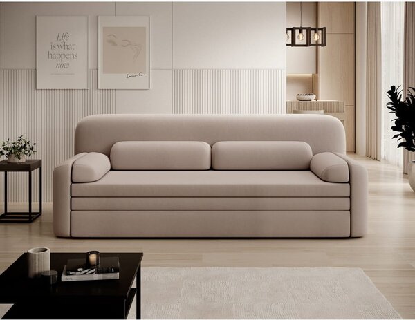 Bež baršunasti sklopiva/s prostorom za odlaganje sofa 236 cm Elioss – ELTAP