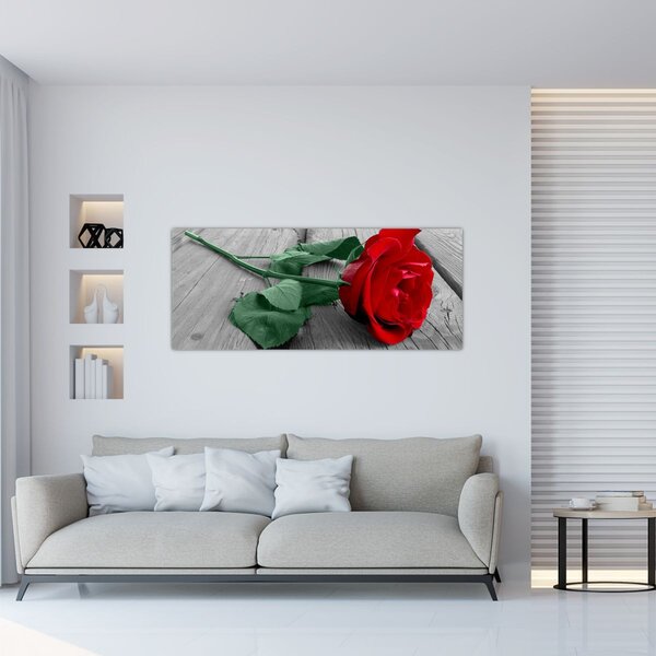 Slika - Crvena ruža sa zelenom stabljikom (120x50 cm)