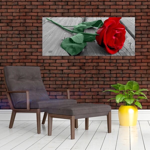 Slika - Crvena ruža sa zelenom stabljikom (120x50 cm)