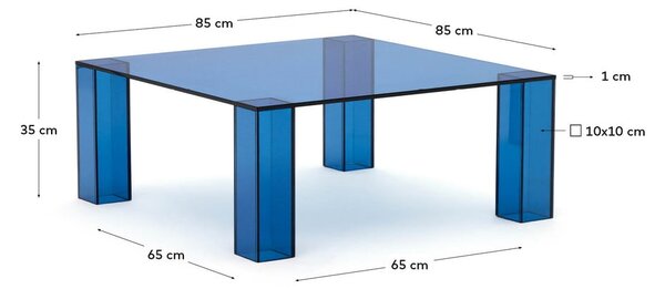 Plavi stakleni stolić za kavu 85x85 cm Adularia – Kave Home