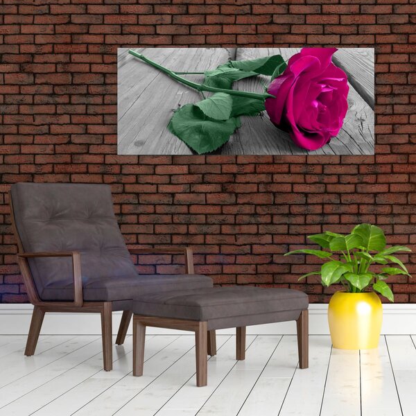 Slika - Ružičasta ruža sa zelenom stabljikom (120x50 cm)