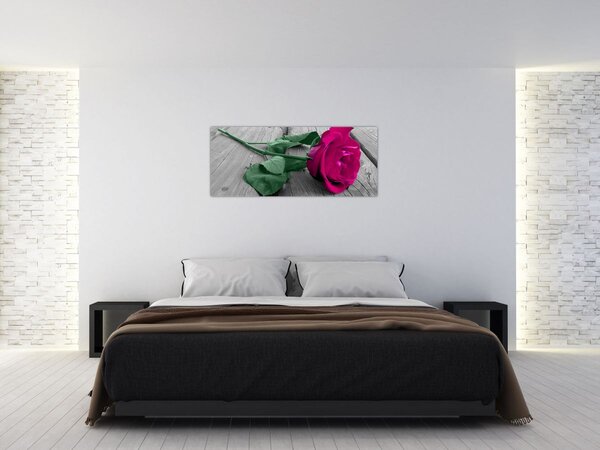 Slika - Ružičasta ruža sa zelenom stabljikom (120x50 cm)