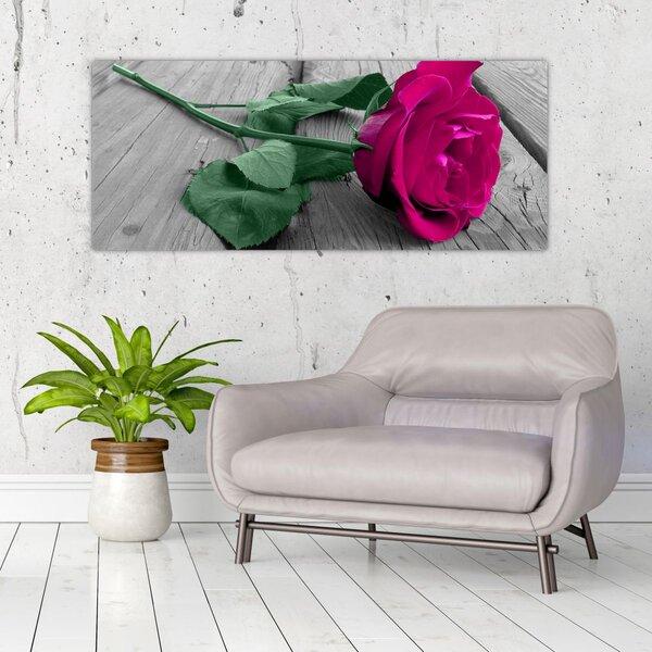 Slika - Ružičasta ruža sa zelenom stabljikom (120x50 cm)