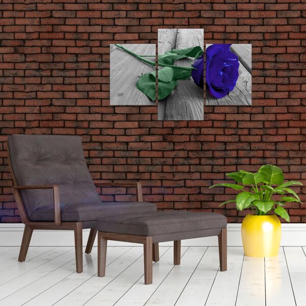Slika - Plava ruža sa zelenom stabljikom (90x60 cm)