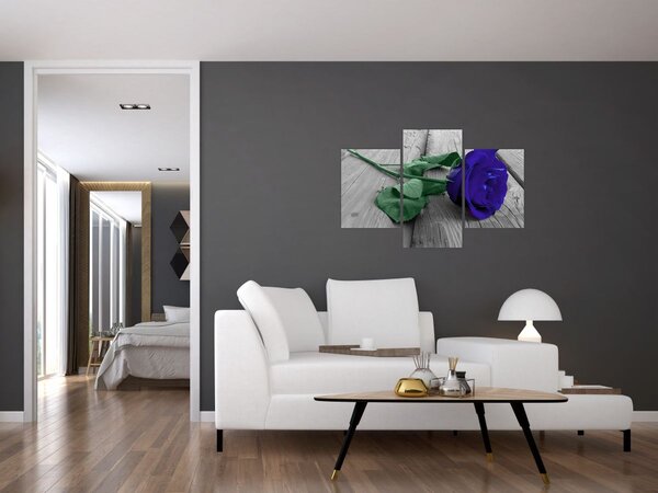 Slika - Plava ruža sa zelenom stabljikom (90x60 cm)