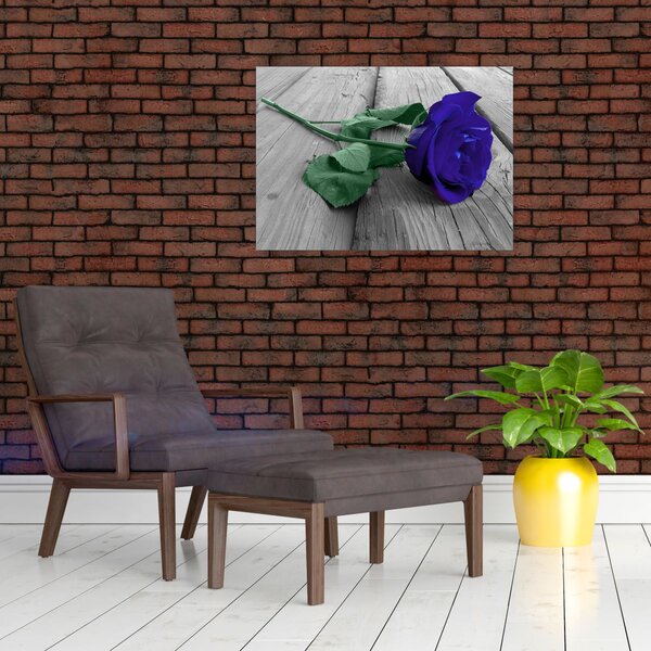 Slika - Plava ruža sa zelenom stabljikom (70x50 cm)