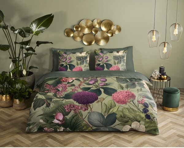 Kaki zelena posteljina za krevet za jednu osobu/za produženi krevet od pamučnog satena 140x220 cm Onaz – Descanso
