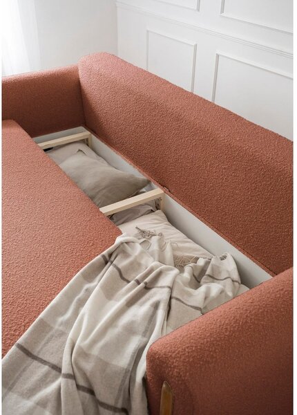 Sklopiva/s prostorom za odlaganje sofa od bouclé tkanine boja terakote 244 cm Arcadova – ELTAP