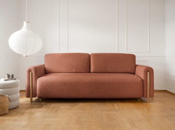 Sklopiva/s prostorom za odlaganje sofa od bouclé tkanine boja terakote 244 cm Arcadova – ELTAP