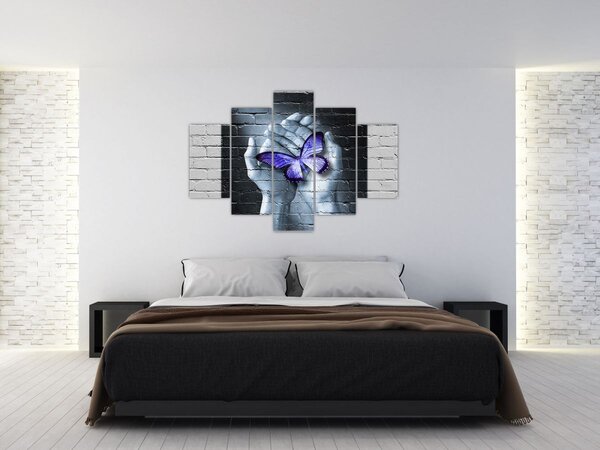 Slika - Ljubičasti leptir na zidu (150x105 cm)