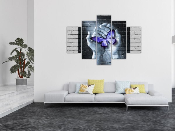 Slika - Ljubičasti leptir na zidu (150x105 cm)