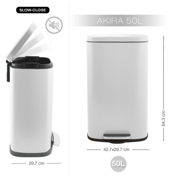 Mat bijela željezna kanta za smeće s pedalom 50 l Akira – Spirella