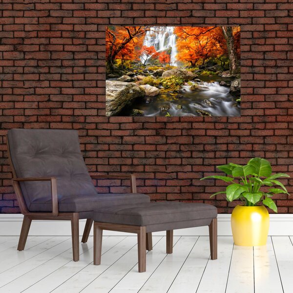 Slika - Slapovi u jesenskom pejzažu, narančasti (90x60 cm)