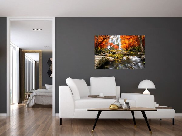Slika - Slapovi u jesenskom pejzažu, narančasti (90x60 cm)