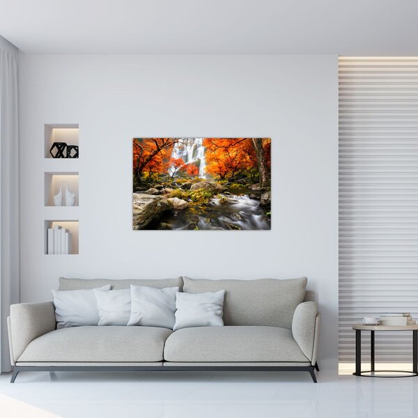 Slika - Slapovi u jesenskom pejzažu, narančasti (90x60 cm)
