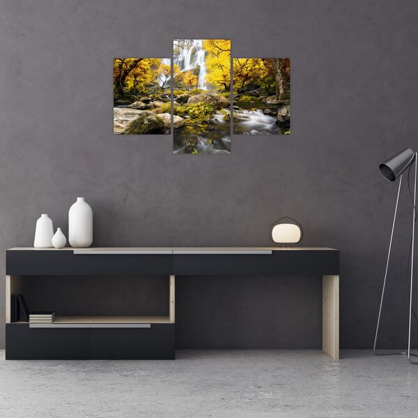 Slika - Slapovi u jesenskom pejzažu, žuti (90x60 cm)