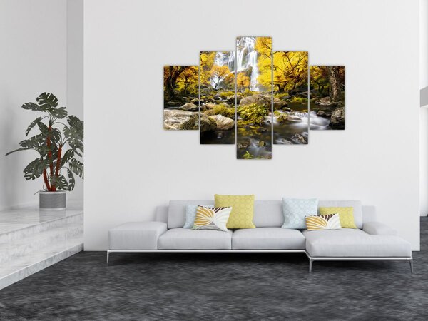 Slika - Slapovi u jesenskom pejzažu, žuti (150x105 cm)