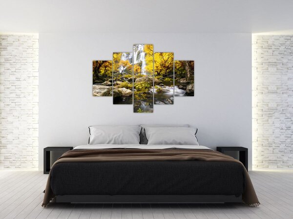 Slika - Slapovi u jesenskom pejzažu, žuti (150x105 cm)