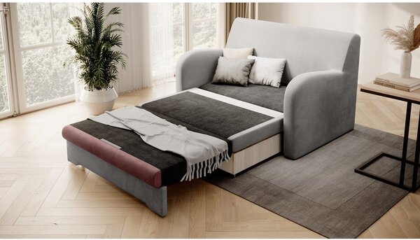 Ružičasta/svijetlo siva baršunasti sklopiva sofa 130 cm Ario – ELTAP