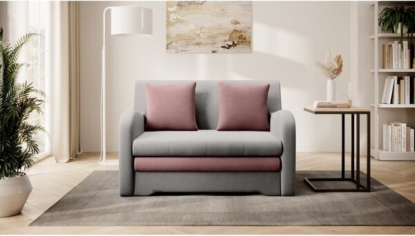 Ružičasta/svijetlo siva baršunasti sklopiva sofa 130 cm Ario – ELTAP