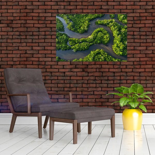 Slika - Šumski krajolik s rijekom (90x60 cm)