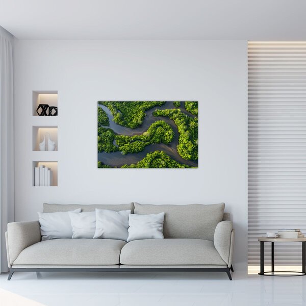 Slika - Šumski krajolik s rijekom (90x60 cm)