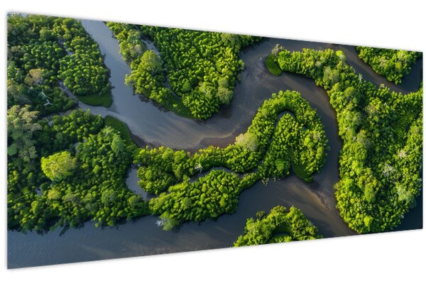 Slika - Šumski krajolik s rijekom (120x50 cm)