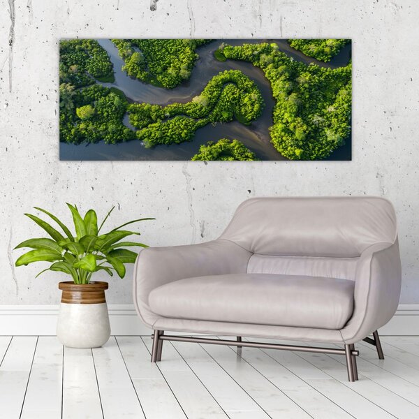 Slika - Šumski krajolik s rijekom (120x50 cm)