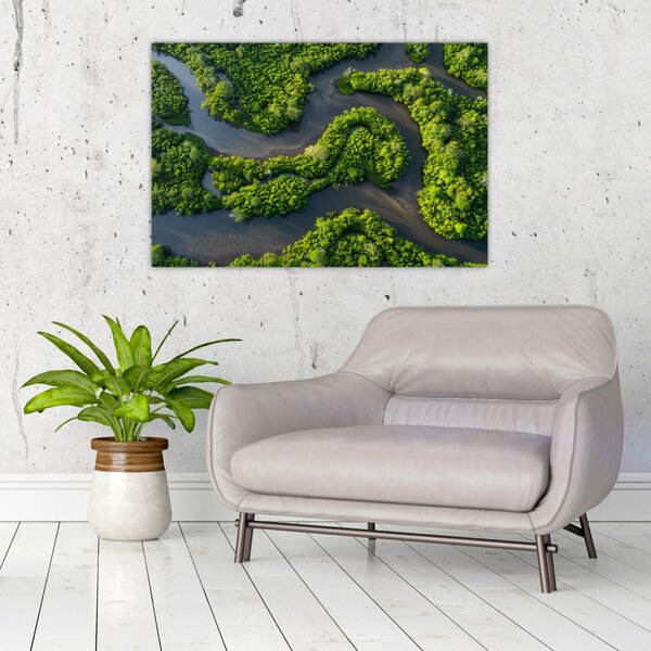 Slika - Šumski krajolik s rijekom (90x60 cm)