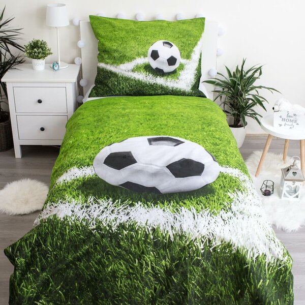 Zelena pamučna dječja posteljina za krevet za jednu osobu 140x200 cm Football – Jerry Fabrics