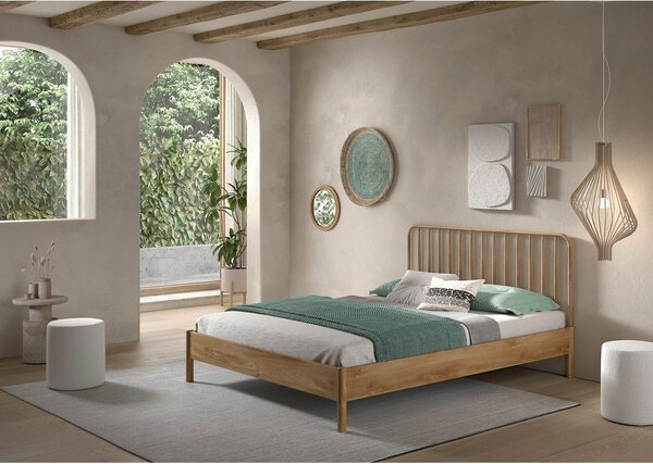 Bračni krevet od punog hrasta bez podnice 160x200 cm u prirodnoj boji Olive Spindle – Vipack