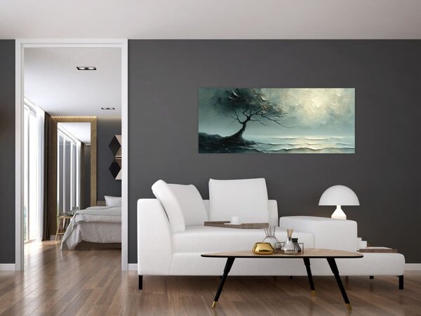 Slika - Uljana slika stabla s oceanom (120x50 cm)