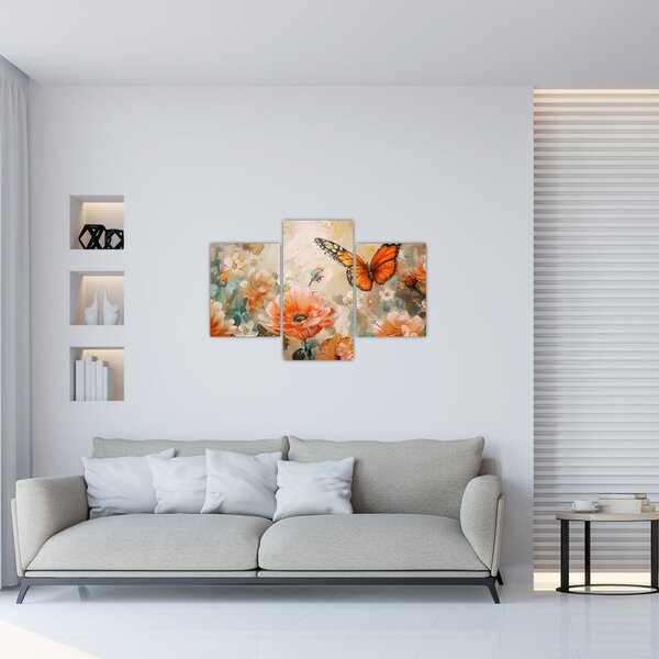 Slika - Leptir i cvijeće, ulje na platnu (90x60 cm)