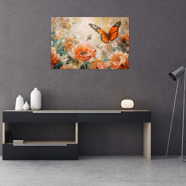 Slika - Leptir i cvijeće, ulje na platnu (90x60 cm)
