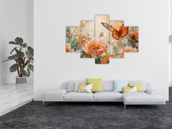 Slika - Leptir i cvijeće, ulje na platnu (150x105 cm)