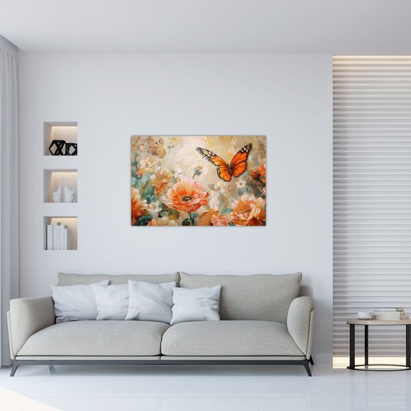 Slika - Leptir i cvijeće, ulje na platnu (90x60 cm)