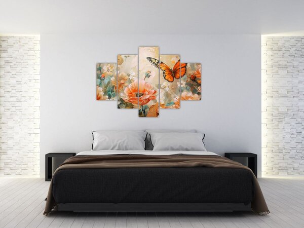 Slika - Leptir i cvijeće, ulje na platnu (150x105 cm)