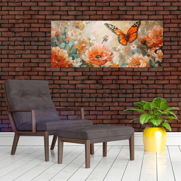Slika - Leptir i cvijeće, ulje na platnu (120x50 cm)