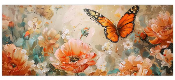 Slika - Leptir i cvijeće, ulje na platnu (120x50 cm)