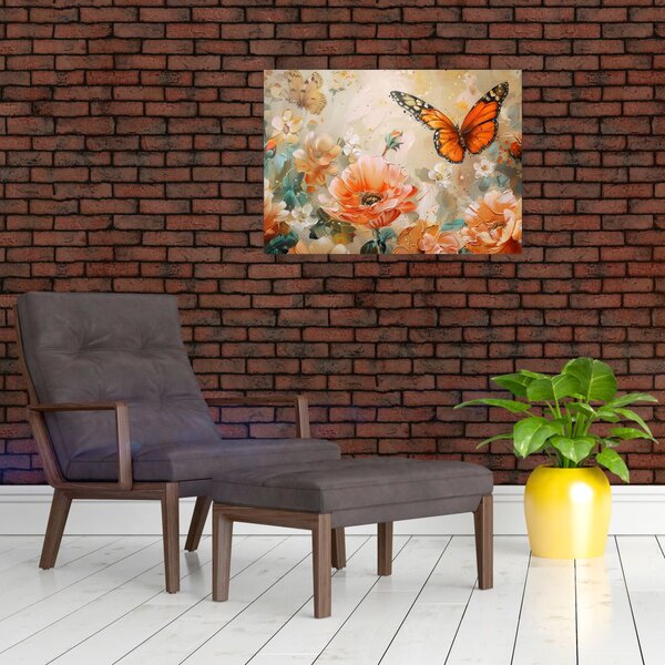Slika - Leptir i cvijeće, ulje na platnu (70x50 cm)