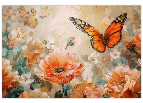 Slika - Leptir i cvijeće, ulje na platnu (90x60 cm)