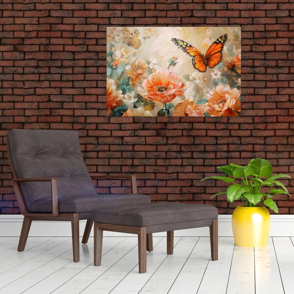 Slika - Leptir i cvijeće, ulje na platnu (90x60 cm)