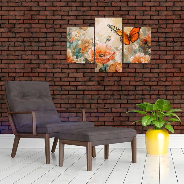 Slika - Leptir i cvijeće, ulje na platnu (90x60 cm)