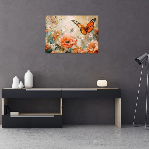Slika - Leptir i cvijeće, ulje na platnu (70x50 cm)