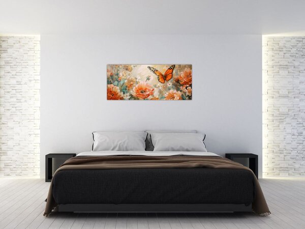 Slika - Leptir i cvijeće, ulje na platnu (120x50 cm)