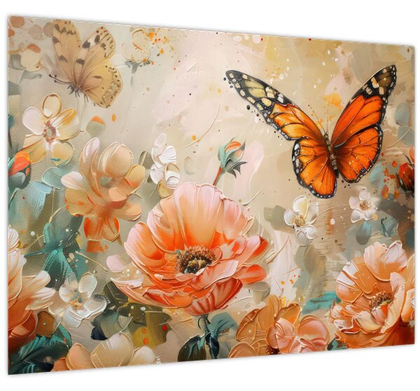 Slika - Leptir i cvijeće, ulje na platnu (70x50 cm)