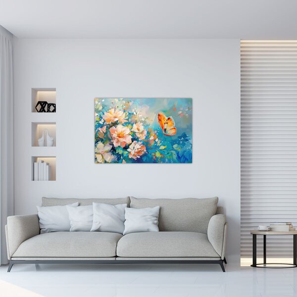 Slika - Leptir i cvijeće, ulje na platnu II. (90x60 cm)