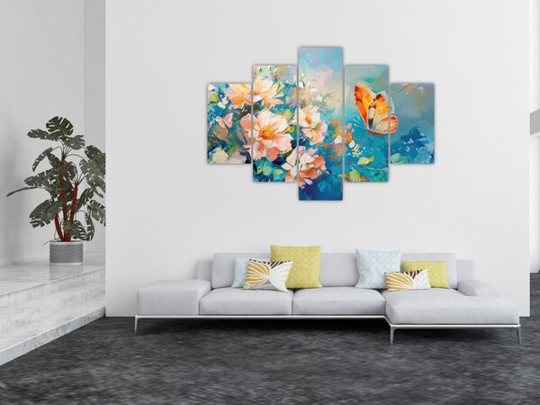 Slika - Leptir i cvijeće, ulje na platnu II. (150x105 cm)