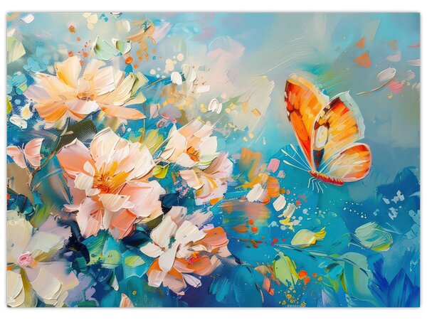 Slika - Leptir i cvijeće, ulje na platnu II. (70x50 cm)